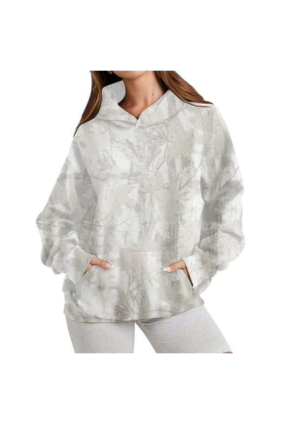 Oversized Hoodies for Women Long Sleeve Sweatshirt with Camouflage Print and Maple Leaves Pullover Top for Fall and Winter