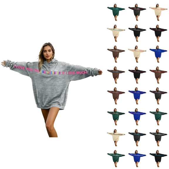 Oversized Hoodies for Women Men 2026 Fashion Long Sleeve Valentines I Love You This Much Sweatshirt with Pockets for Couples