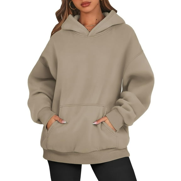 Oversized Hoodies for Women Plain Pullover Sweatshirt with Pockets Long Sleeve Hooded Sweat Shirts Y2k Tops Beige M