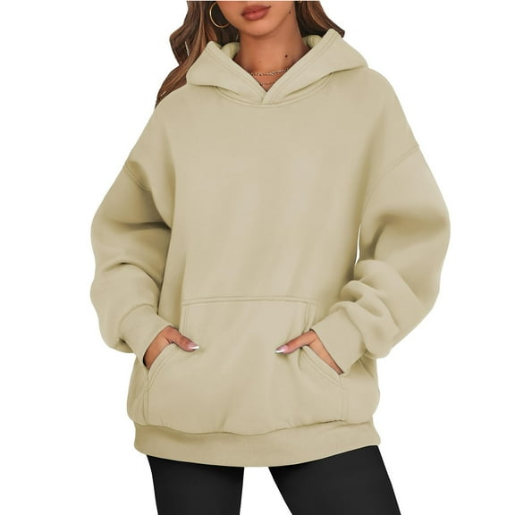Oversized Hoodies for Women Plain Pullover Sweatshirt with Pockets Long Sleeve Hooded Sweat Shirts Y2k Tops Khaki M