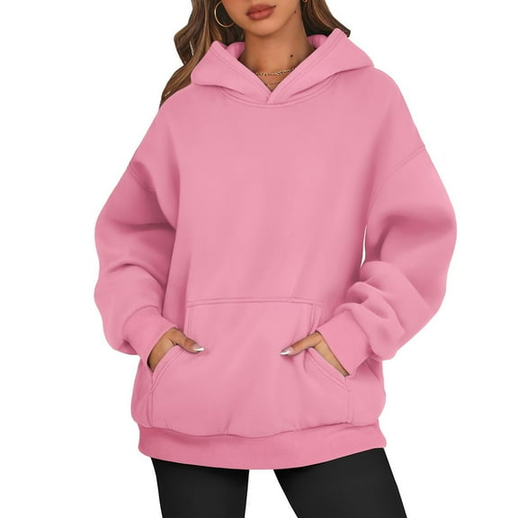 Oversized Hoodies for Women Plain Pullover Sweatshirt with Pockets Long Sleeve Hooded Sweat Shirts Y2k Tops Pink S