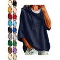 thumbnail image 1 of Oversized Hoodies for Women Pullover Casual Hooded Drawstring Solid Color 3/4 Split Sleeve Sweatshirt Top, 1 of 8