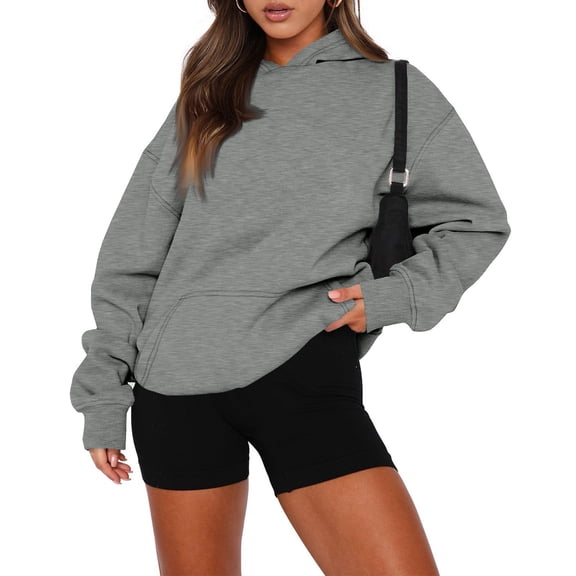 Oversized Hoodies for Women Pullover Loose Fit Soft Hooded Sweatshirt Thermal Fall Winter Pullover Tops Pocket Light Gray 3XL