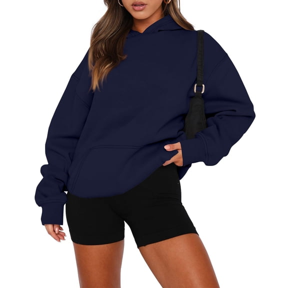 Oversized Hoodies for Women Pullover Loose Fit Soft Hooded Sweatshirt Thermal Fall Winter Pullover Tops Pocket Navy XL