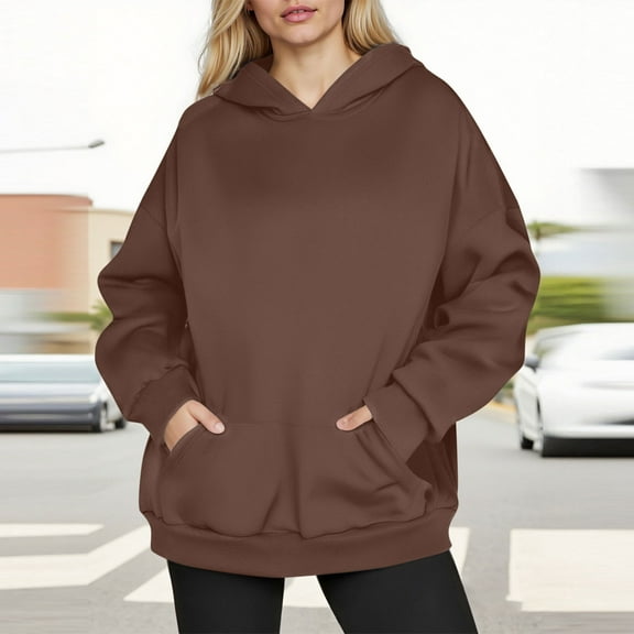 Oversized Hoodies for Women, Titcea Solid Color Pullover Sweatshirt with Pocket, Loose Comfy Holiday Casual Sweater Hoodie