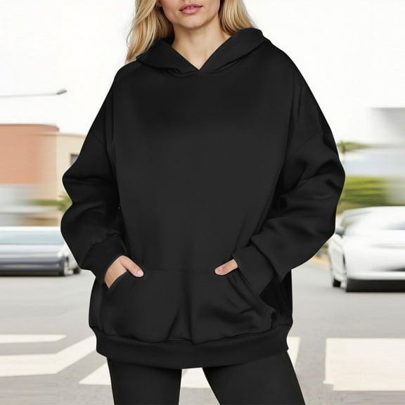 Oversized Hoodies for Women, Titcea Solid Color Pullover Sweatshirt with Pocket, Loose Comfy Holiday Casual Sweater Hoodie