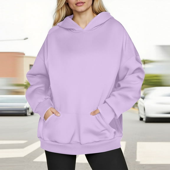 Oversized Hoodies for Women, Titcea Solid Color Pullover Sweatshirt with Pocket, Loose Comfy Holiday Casual Sweater Hoodie