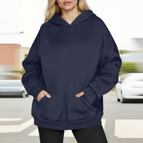Oversized Hoodies for Women, Titcea Solid Color Pullover Sweatshirt with Pocket, Loose Comfy Holiday Casual Sweater Hoodie