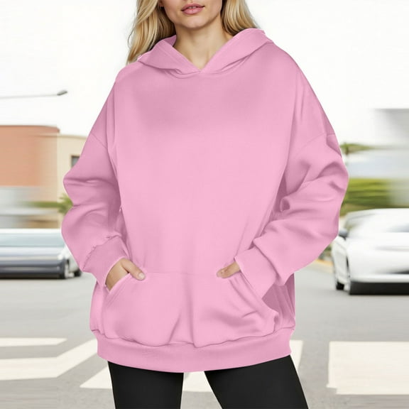 Oversized Hoodies for Women, Titcea Solid Color Pullover Sweatshirt with Pocket, Loose Comfy Holiday Casual Sweater Hoodie