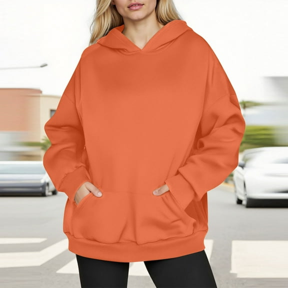 Oversized Hoodies for Women, Titcea Solid Color Pullover Sweatshirt with Pocket, Loose Comfy Holiday Casual Sweater Hoodie
