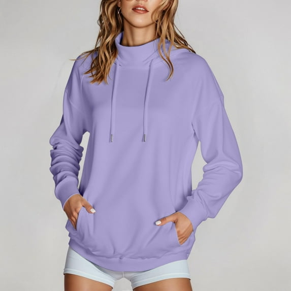 Oversized Hoodies for Women, Women's Vertical Collar Hooded Solid Color Long Sleeved Loose Top Sweatshirt, Purple L
