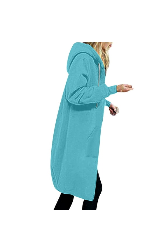 Oversized Hoodies for Women Zip Up Knee Length Tunic Sweatshirts Casual Long Sleeve Spring Hooded Jackets With Pocket