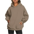 thumbnail image 1 of Oversized Hoodies with Pocket Women Cotton Plain Pullover Hooded Sweatshirts Sweater Long Sleeve Fleece Lined Tops (L, Khaki 01), 1 of 5