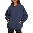 thumbnail image 1 of Oversized Hoodies with Pocket Women Cotton Plain Pullover Hooded Sweatshirts Sweater Long Sleeve Fleece Lined Tops (M, Navy), 1 of 5