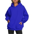 thumbnail image 1 of Oversized Hoodies with Pocket Women Cotton Plain Pullover Hooded Sweatshirts Sweater Long Sleeve Fleece Lined Tops (S, Blue), 1 of 5