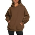 thumbnail image 1 of Oversized Hoodies with Pocket Women Cotton Plain Pullover Hooded Sweatshirts Sweater Long Sleeve Fleece Lined Tops (XL, Coffee 01), 1 of 5