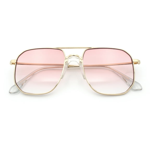 Oversized Iconic Plastic Nose Bridge Rectangle Officer Racer Sunglasses Gold - Pink