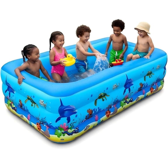 Oversized Inflatable Swimming Pool for Kids and Adults, Rectangular Backyard Pool, 83 x 55 x 22 Inches