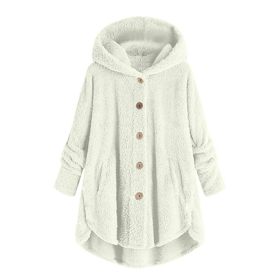 Oversized Jacket New Winter Coats for Women Casual Long Sleeve Jacket Hoodies Oversized Trendy Warm Outerwear Fashion Button Down Cardigan Clothes White XL New