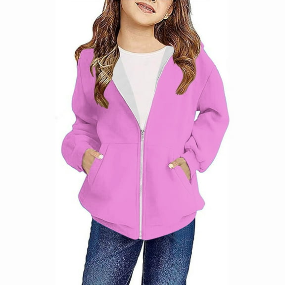 Oversized Jacket for Girl Lightweight New Fall Sweatshirts for Teen Girls Zip up Hoodies Cute Oversized Coats Clothing Casual Jacket with Pockets Pinky 4 Years