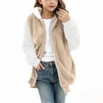 thumbnail image 1 of Oversized Jacket for Girl New Winter Coats for Teen Girls Fuzzy Fleece Jacket Hooded Color Block Patchwork Cardigan Outerwear with Pocket Beige 160, 1 of 4