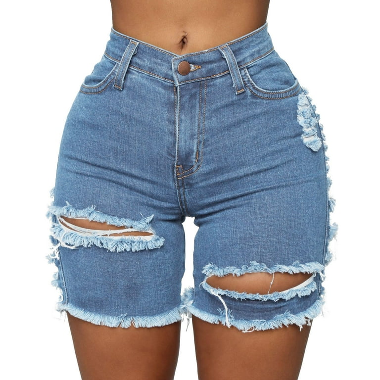 Plus Stretch Ripped Slim Bermuda Jean Shorts Denim – HER Plus Size