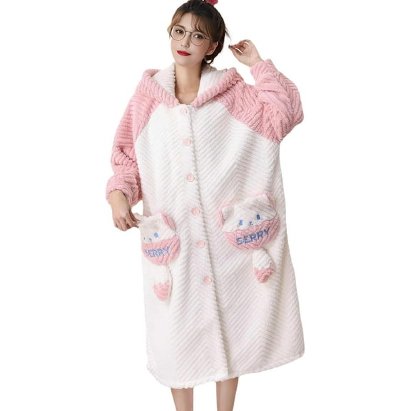 Oversized Kawaii Hoodie Pajamas for Women Cozy Cute Animal Design,Large Pockets for Home