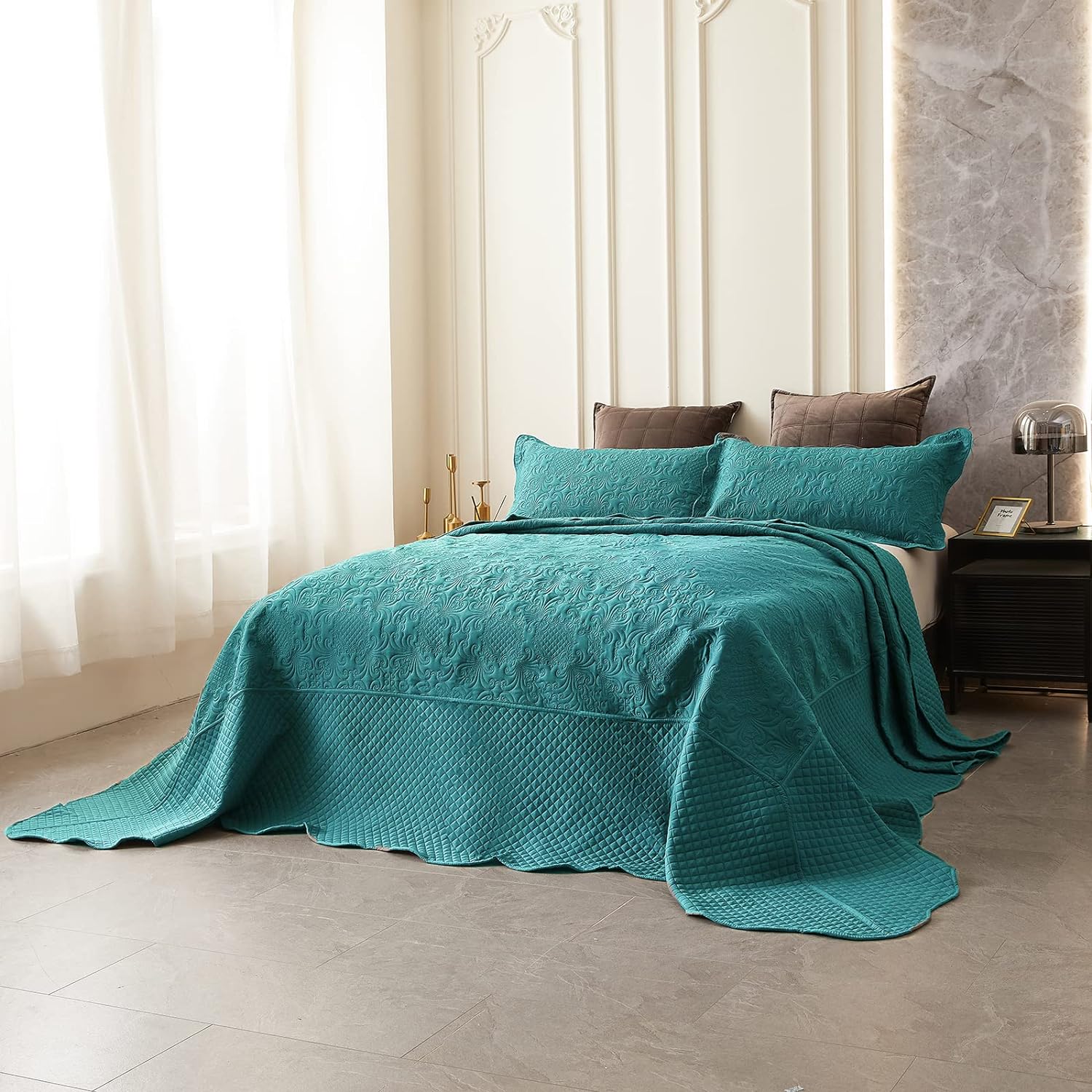 Oversized King Bedspread California King Size Blue Teal Coverlet Set
