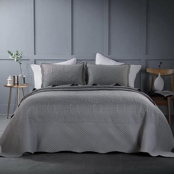 Oversized King Bedspreads 122"x138", Quilt Set Extra Wide & Lightweight Bedding Set, Soft, & Breathable Coverlet for All Seasons, 3 PCS, (Grey, 122"x138")
