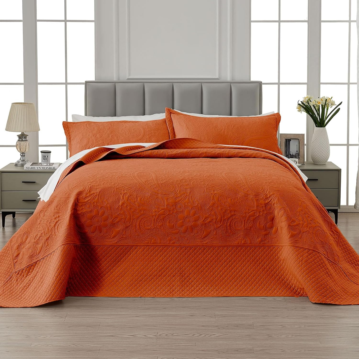 Oversized King Bedspreads Burnt Orange, Soft Microfiber Rust Color
