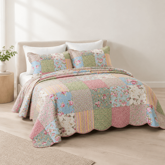 Oversized King Bedspreads Patchwork Quilt Set (120x118 Inch)