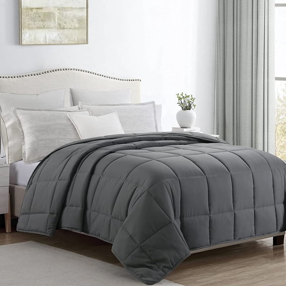 Oversized King Comforter 120x120, Lightweight Quilted Down Alternative Duvet Insert for All Season,Grey,8 Corner Tabs
