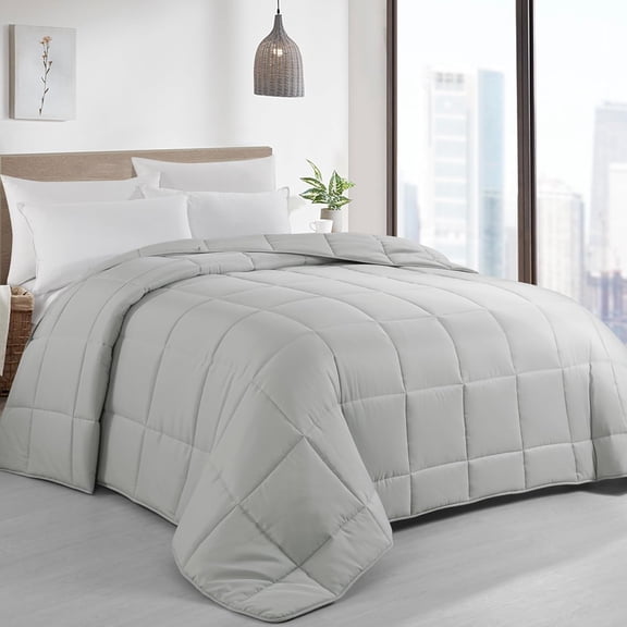 Oversized King Comforter 120x120, Lightweight Quilted Down Alternative Duvet Insert for All Season,Light Grey,8 Corner Tabs