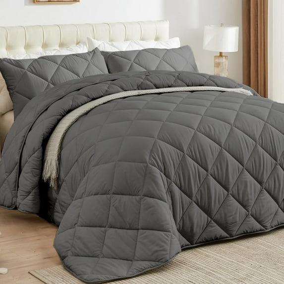Oversized King Comforter, Extra Large King Size Grey Comforter for California Bed, Super King Lightweight Breathable Bed Set for All Season with 2 Matching Pillow Cases