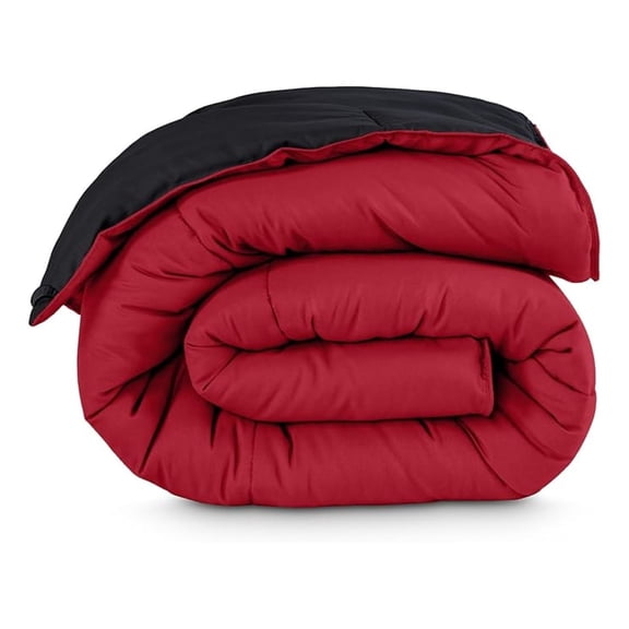 Oversized King Comforter - Reversible Colors - Goose Down - Ultra-Soft - Premium 1800 Series - All Season Warmth - Bedding Comforter (Oversized King, Black/Red)