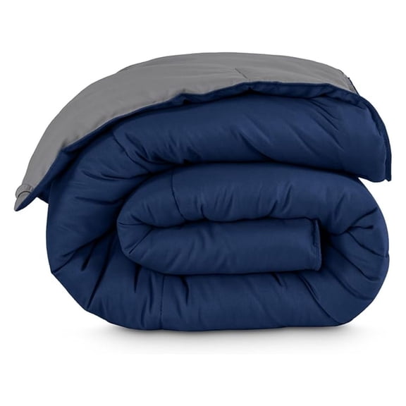 Oversized King Comforter - Reversible Colors - Goose Down - Ultra-Soft - Premium 1800 Series - All Season Warmth - Bedding Comforter (Oversized King, Dark Blue/Grey)