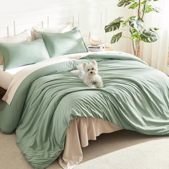 Oversized King Comforter Set 128x120, 3 Pieces Alaskan King Super King Plus Sage Green Lightweight Solid Bedding Set, All Season Fluffy Bed Set Quilt Blanket
