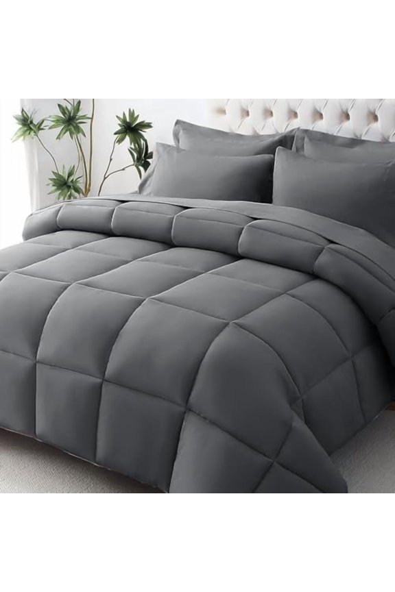 Oversized King Comforter Set, Ultra-Soft Bed in a Bag Oversized King Size 7 Pieces, Oeko-TEX Certified Bedding Set with Down Alternative Comforter, Sheets, Pillowcases & Shams, Dark Grey