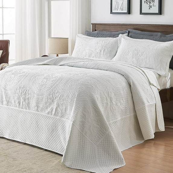Oversized King Quilt, 3 Piece Oversized King Bedspread, Soft Microfiber California King Quilt Set, Vintage Pattern, Extra Large Bed Spreads King Size Oversized, with Shams