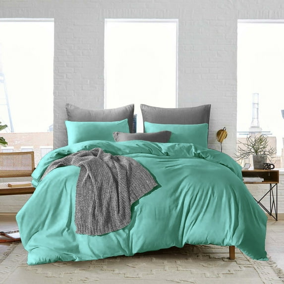 Oversized King Size Egyptian Cotton 1000 Thread Count Duvet Cover Solid Ultra Soft & Breathable 3 Piece Luxury Soft Wrinkle Free Cooling Sheet (1 Duvet Cover with 2 Pillowcases, Aqua Green)