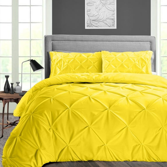 Oversized King Size Microfiber Duvet Cover Pinch Ultra Soft & Breathable 3 Piece Luxury Soft Wrinkle Free Cooling Sheet (1 Duvet Cover with 2 Pillowcases, Yellow)