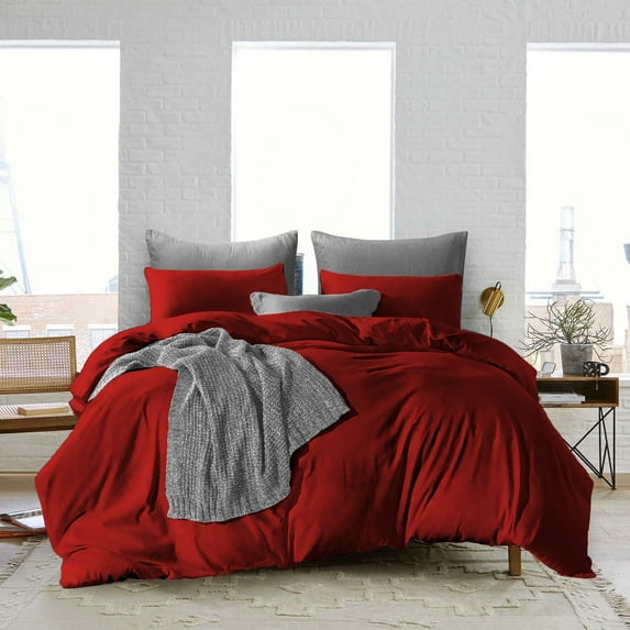 Oversized King Size Microfiber Duvet Cover Solid Ultra Soft & Breathable 3 Piece Luxury Soft Wrinkle Free Cooling Sheet (1 Duvet Cover with 2 Pillowcases, Burgundy)