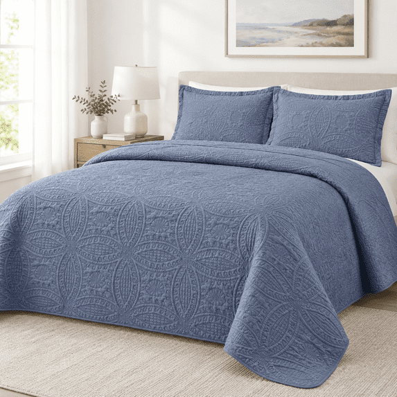 Pattern Beauty Merch Oversized King Size Quilt Bedding Set Bluish Grey Bedspreads ...