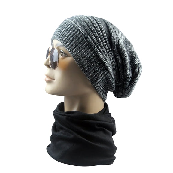 Oversized Knit Beanie, Slouchy Baggy Winter Hat for Men and Women, Warm Long Slouch Beanie for Skiing and Cold Weather, Soft Stretchable Chunky Knit Cap for Daily Winter Wear Dark Gray