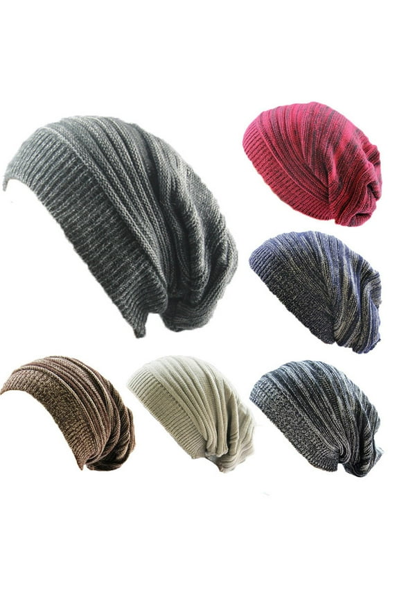 Oversized Knit Slouchy Beanie Winter Warm Long Ski Hat Stretchable Unisex Casual Fashion Cap For Cold Weather