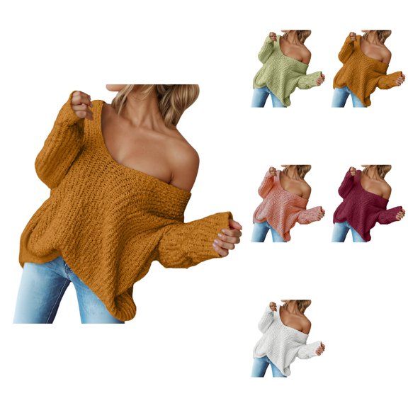 Oversized Knit Sweater Long Sleeve Crewneck Pullover Casual Loose Openwork Yarn Top Soft Comfortable Elegant Tunic Blouse