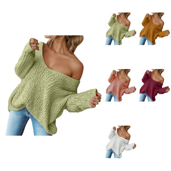 Oversized Knit Sweater Long Sleeve Crewneck Pullover Casual Loose Openwork Yarn Top Soft Comfortable Elegant Tunic Blouse