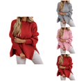 thumbnail image 1 of Oversized Knit Sweater Long Sleeve Half Turtleneck Pullover Side Slit Casual Warm Soft Loose Top, 1 of 6