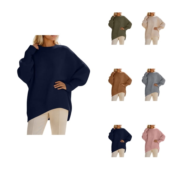 Oversized Knit Sweater Soft Casual Crewneck Pullover Long Sleeve For Fall Winter Comfort Wear
