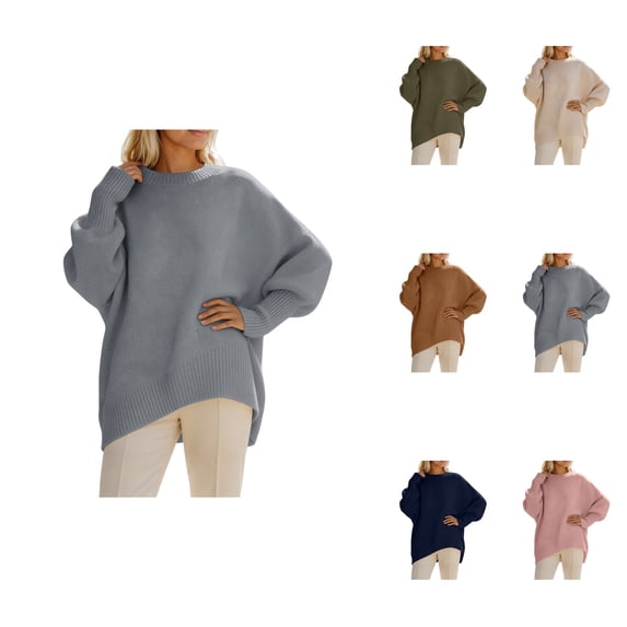 Oversized Knit Sweater Soft Casual Crewneck Pullover Long Sleeve For Fall Winter Comfort Wear